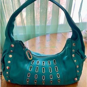 Charles Davis leather teal hobo